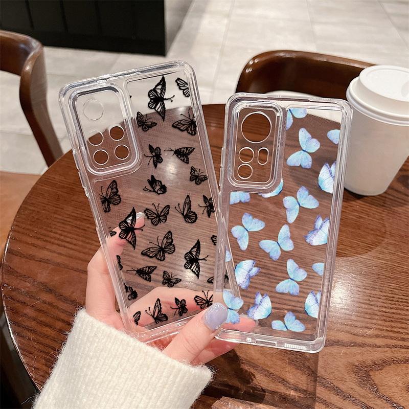 Color Pattern Transparent Phone Case For Xiaomi 13T 11T Redmi Note 12 11 Pro Shockproof Butterfly Heart Floral Clear Soft Silicone Phone Cover