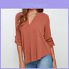 Elegante Dames V-hals Chiffon Blouse Met Driekwart Mouwen Voor Kantoor Casual Kleding