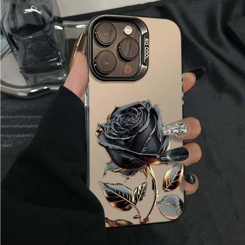 Schwarz Gold Rose Anwendbar auf Apple 15 Promax Handyhülle IPhone 16 Pro Blumen 14 Pro Premium 13 Neues Modell