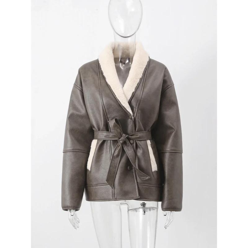 Vestes d'hiver épaisses en cuir peluche pour femmes, bureau, simple boutonnage, col rabattu, manteau surdimensionné, manches longues, pardessus, hauts