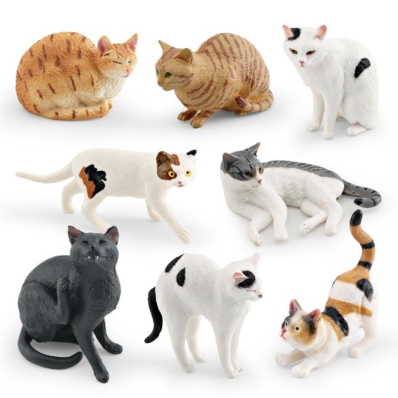 Realistic Cat Model Figurine Three Color Cat Plush Toy Collectible Home Decor