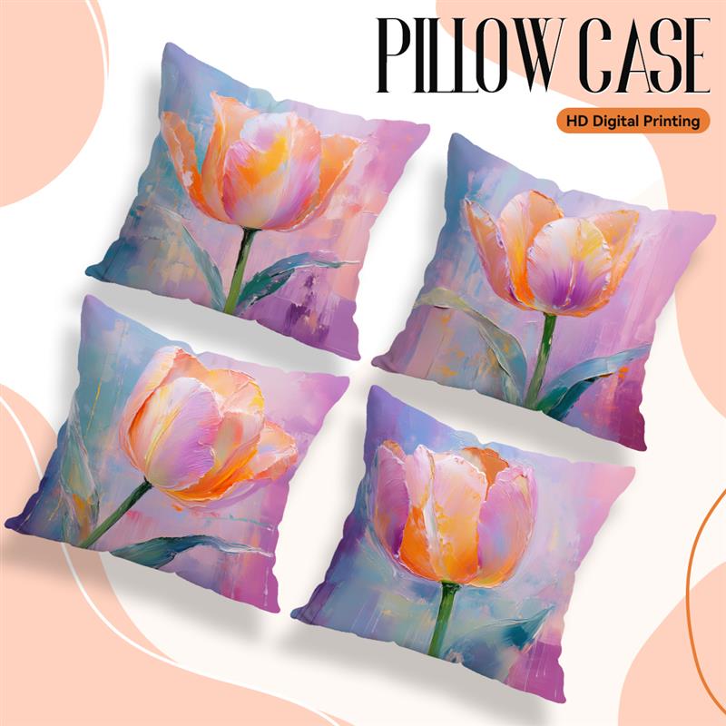 Home Decor Colorful Tulip Artistic Pattern Throw Pillow Pattern Cushion Cover Suitable For Sofa Bedroom Car Pillow Cover