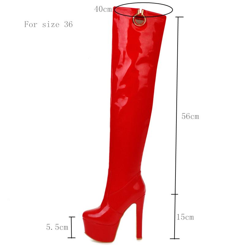 Moda Sexy Rosso Sopra il Ginocchio Stivali Moda Donna Tacchi Alti Platform Stivale Alto Invernale da Donna Bianco Festa Feticcio Scarpe Taglia Grande 48
