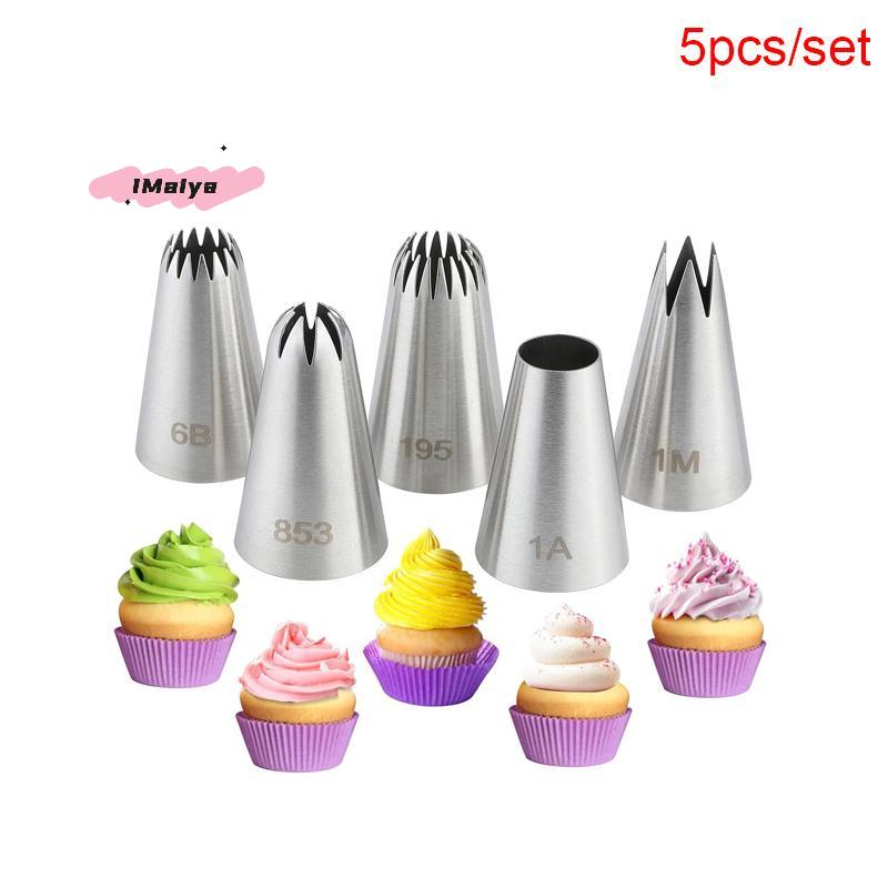 5Pcs Stainless Steel Baking Nozzles Set Cream Cake Cupcake Drop Flower Rose Pastry Piping Tips #1M 6B 195 1A 853