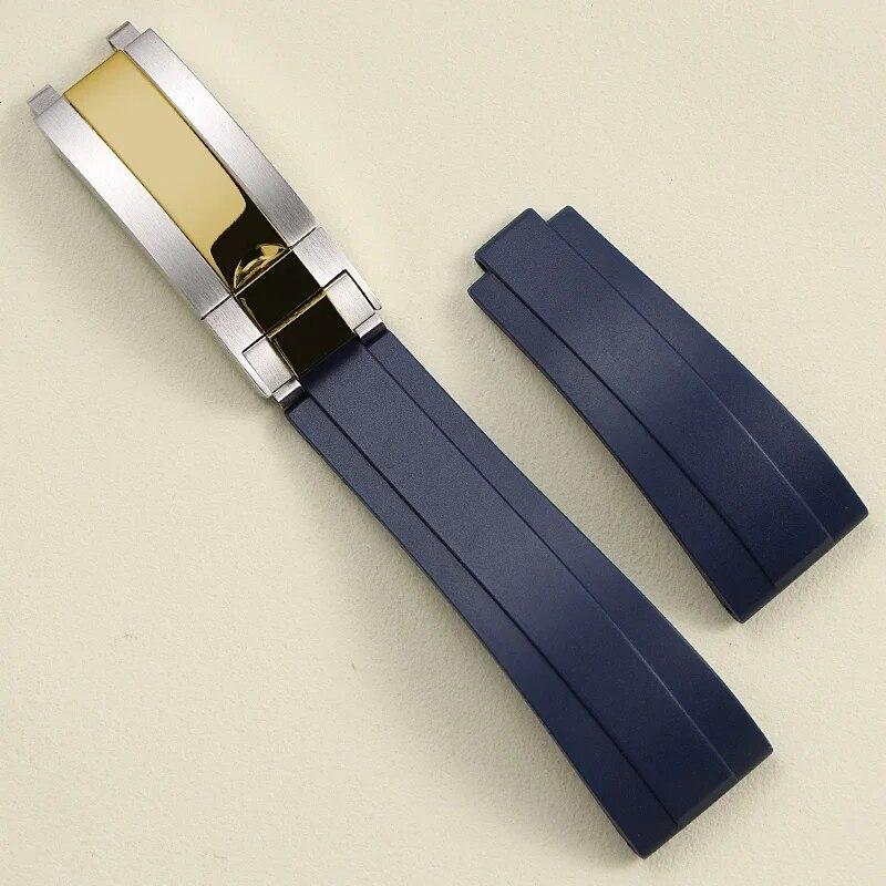 21 20mm Black Blue Brown Blue Rubber Watchband For Rolex Submariner DMT Daytona Strap Tape Delpoyment Clasp With Crown Logo