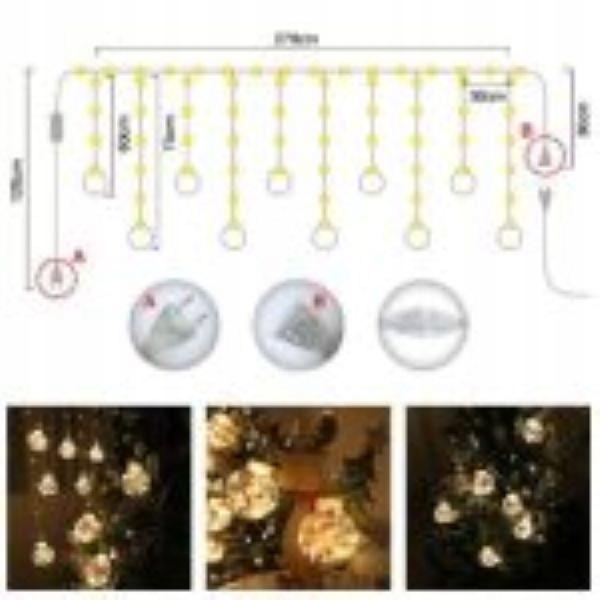 Christmas Curtain Garland For Window Balls Baubles Santa Claus Christmas + Remote Control