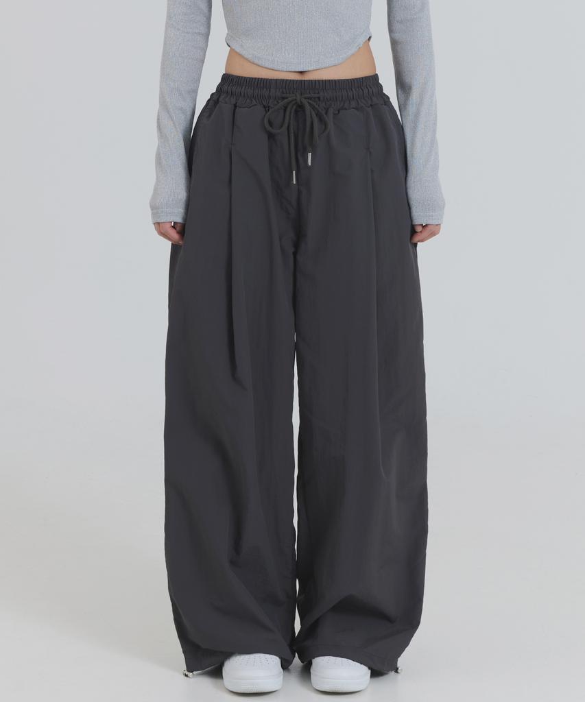 PIANER Nylon One-Pleat String Pants (Charcoal)