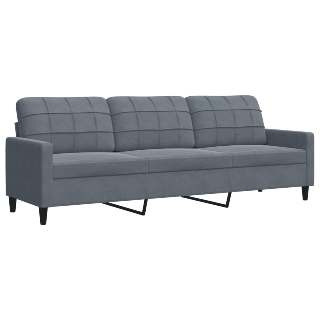 3 Piece Sofa Set with Cushions and Neck Rolls Dark Grey Velvet