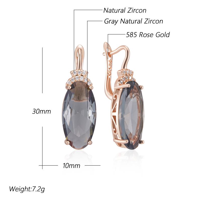Grey Big Oval Drop Dangle Earrings For Women Rose Gold Color With Natural Zircon High Quality Daily Fine Jewelry