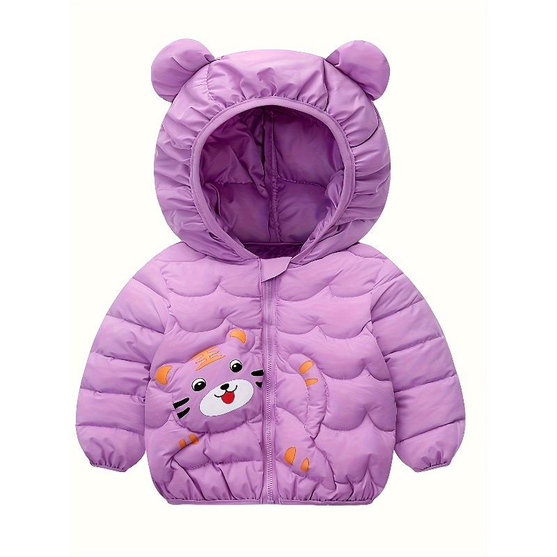 [Warm Cartoon Jacket] Warm Hooded Baby's Cartoon Tiger Quilted Jacket | Toddler & Infant Girl's Clothing For Fall Winter, Zip Up Padded Coat