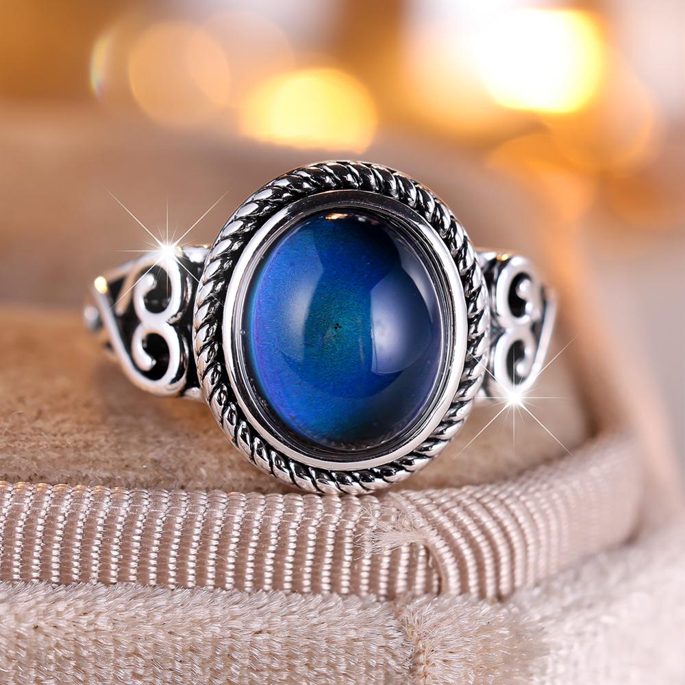 Retro Vintage Color Changing Mood Ring Oval Emotion Feeling Changeable Temperature Control Color Ring for Women