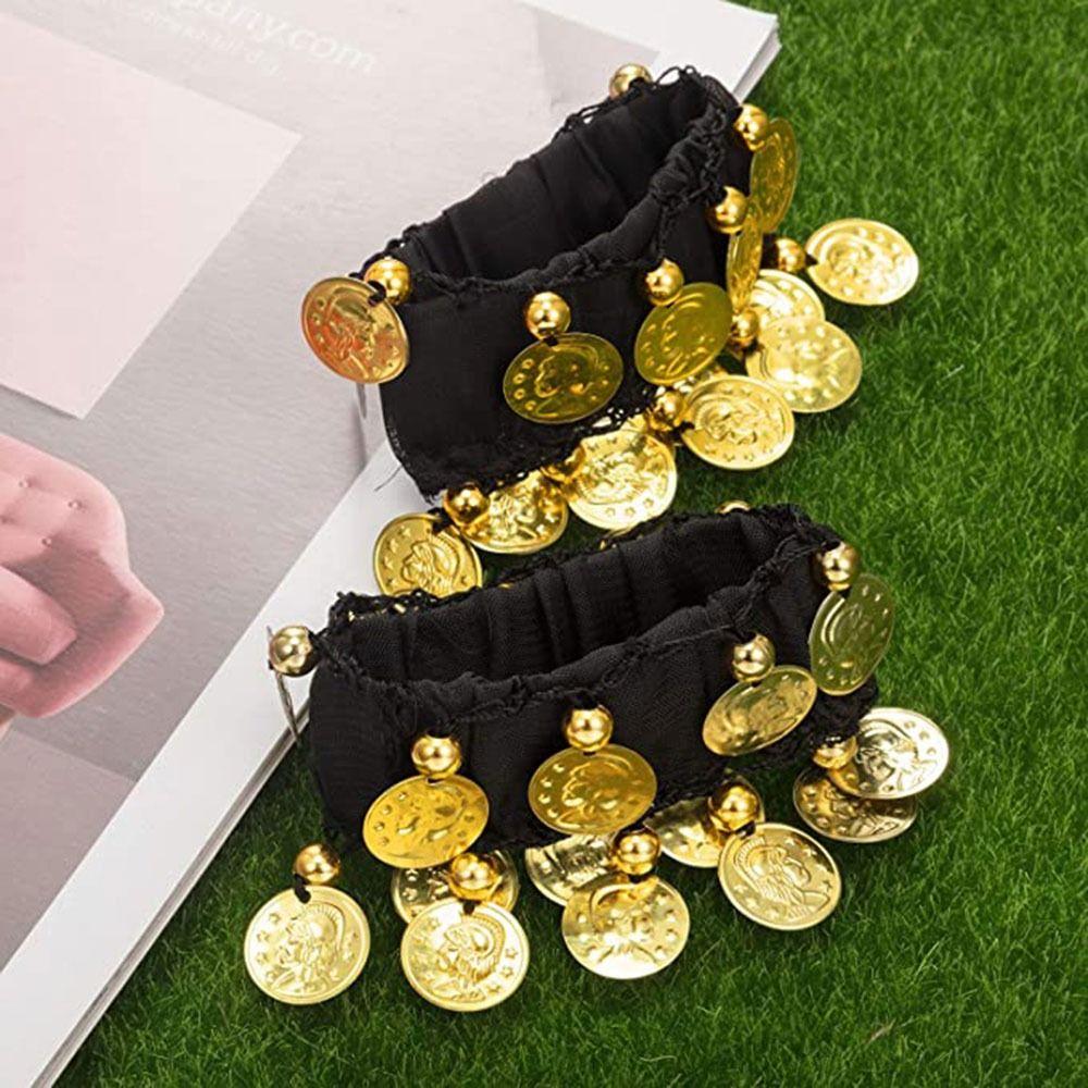 Dance Accessories Gold Coin Chiffon Hand Cuff Wristlet Rattle Bracelet Belly Dance Wrist Bracelets