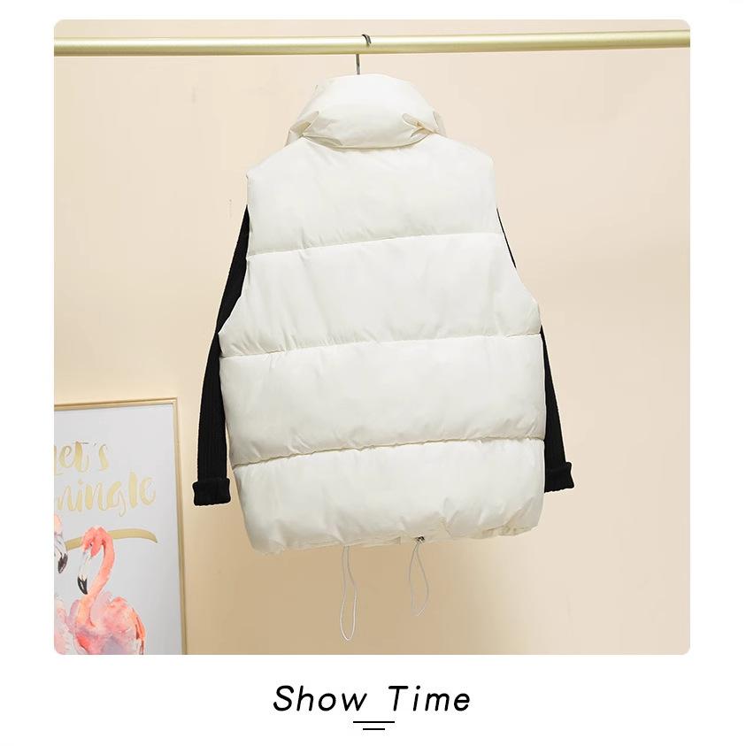 Women Vest Parkas Sleeveless Solid Jackets Zipper Splice Thick Vests Pockets Stand Collar Coats Warm Elegant Lady Parka