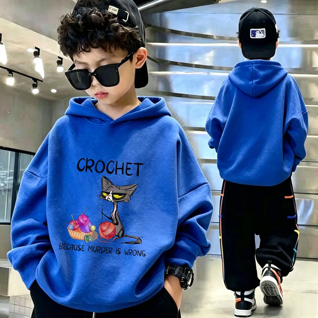 Kids Hoodie Sweatshirt Autumn Winter Cartoon Crochet Cat Graphic Print Casual Loose Long Sleeve Tops