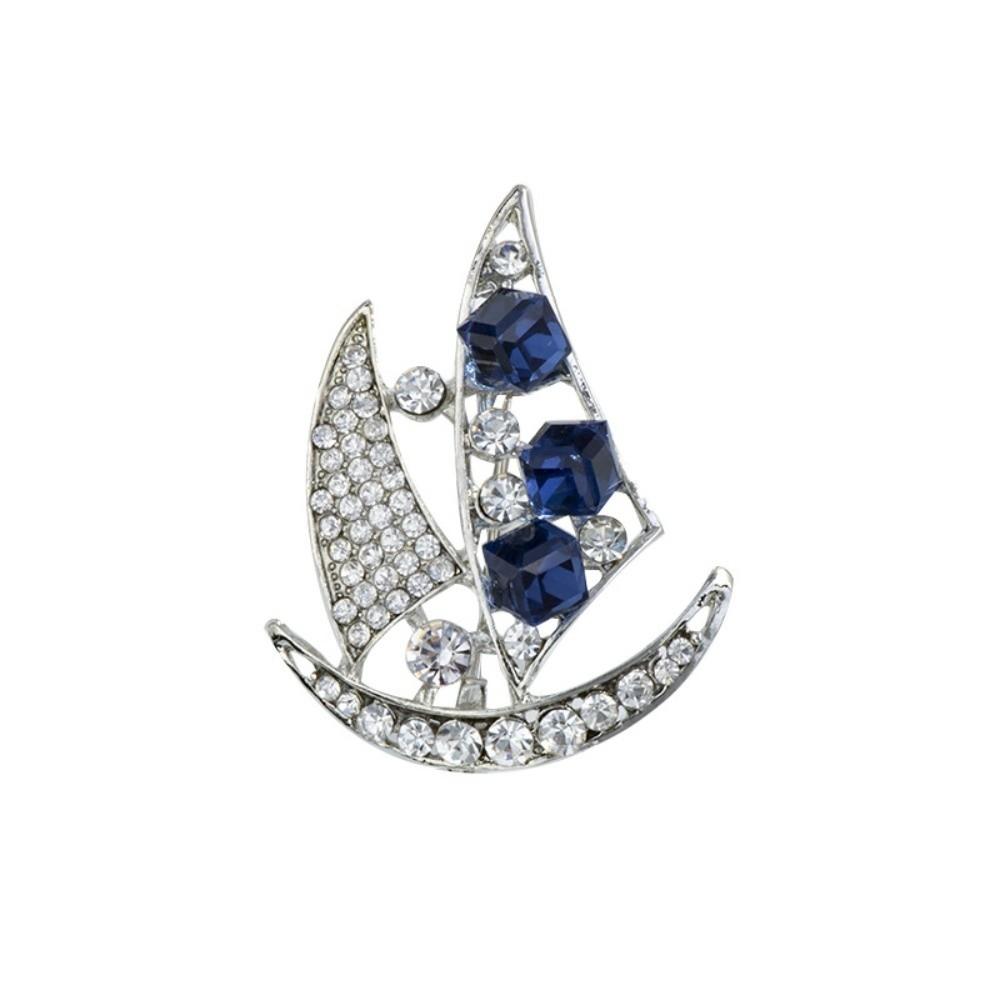 Zinc Zinc Alloy Rhinestone Sailboat Brooch Crystal Suit Lapel Pin Delicate Men Brooch  Ceremony Banquet