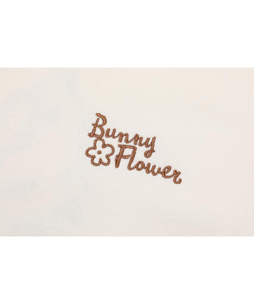 Bunny Flower Embroidered Hoodie Cream