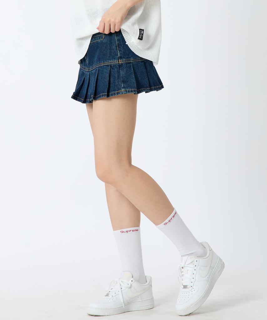 Andy Other Pleated Denim Mini Skirt Blue