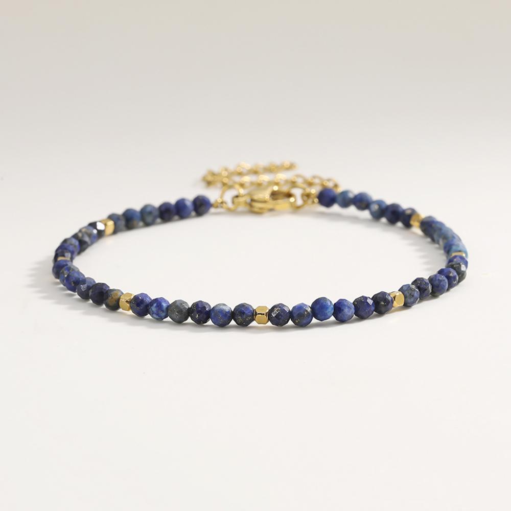 Muliti-color 3mm Faceted Nature Stone Beaded Bracelet For Women Shiny Stainless Steel Square Spacers Exquisite Party Gift