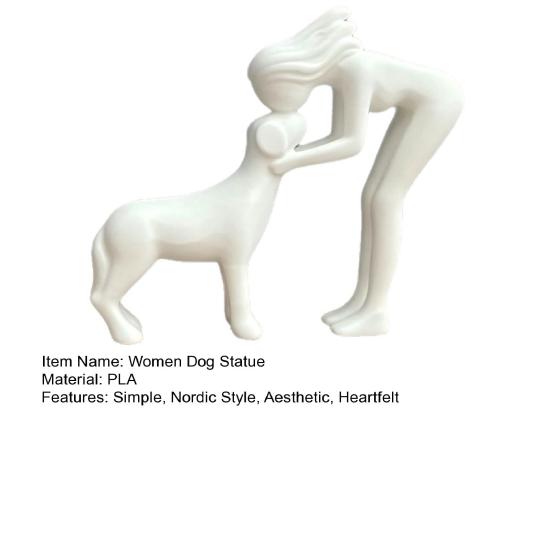 Kvinna och Hund Skulptur 3D-printad Bordsdekoration Kvinnor som Pussar Hund Figur för Vardagsrum Kontor Hem Skrivbord Hylla Dekor