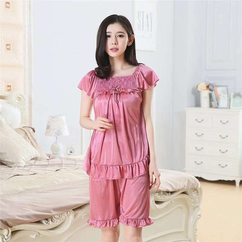 Set Pigiama Sexy Estivo da Donna per Dormire Prospettico Seta di Ghiaccio Raso Pigiami Attraenti Sottili Vestiti per la Casa Taglia Grande