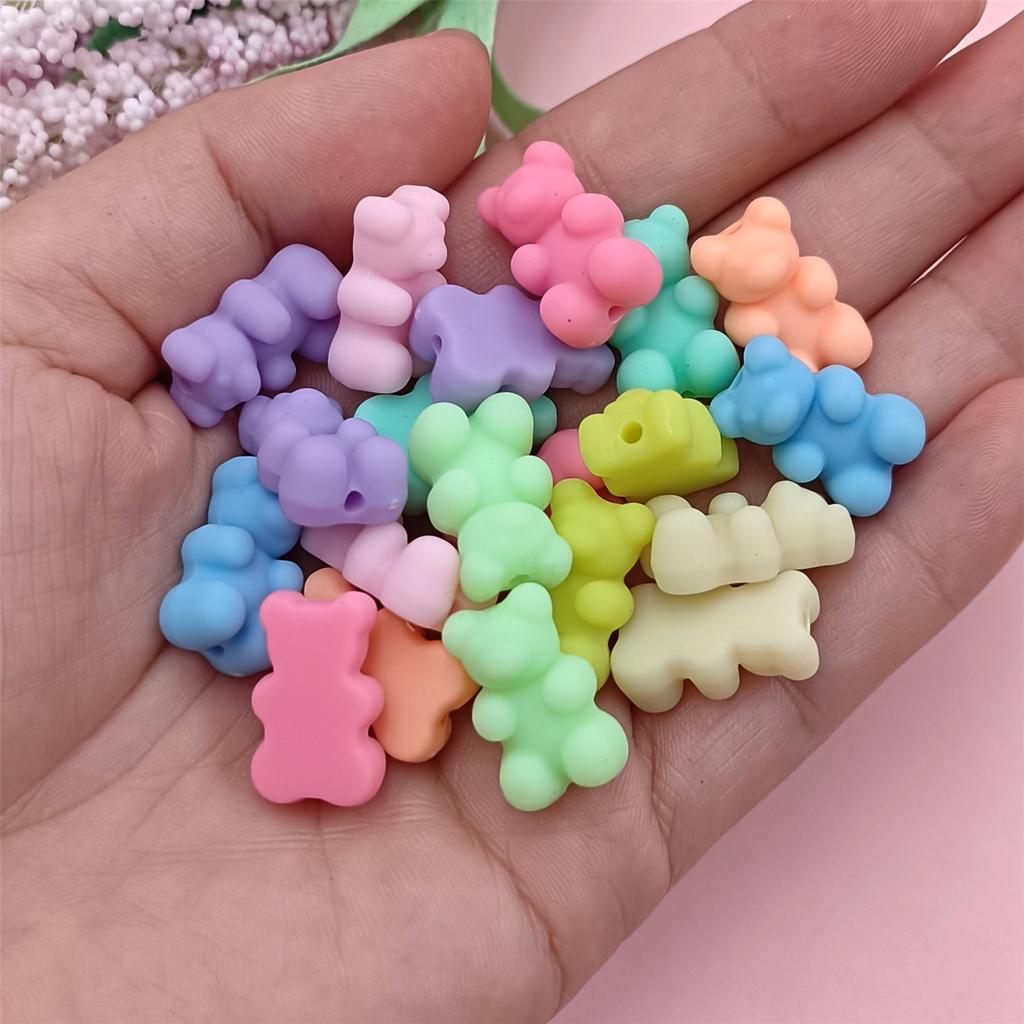20Pcs 18*11mm Cute Bear Beads Loose Beads Arcylic Bear Shaped DIY Bracelets Jewelry Making Necklace Solid Color