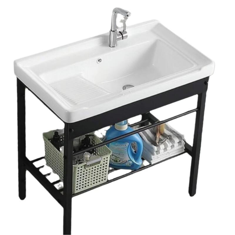 70cm Ceramic Laundry Sink with Stainless Steel Black Bracket