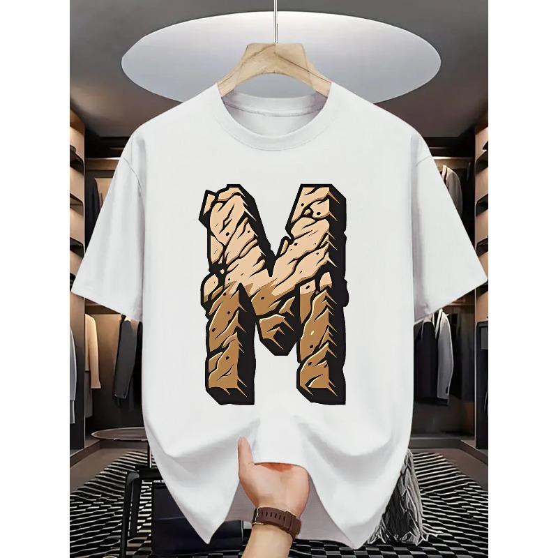 Summer Men's Fashion, Casual Pattern Short Sleeve T-shirt with Letter Pattern Print
