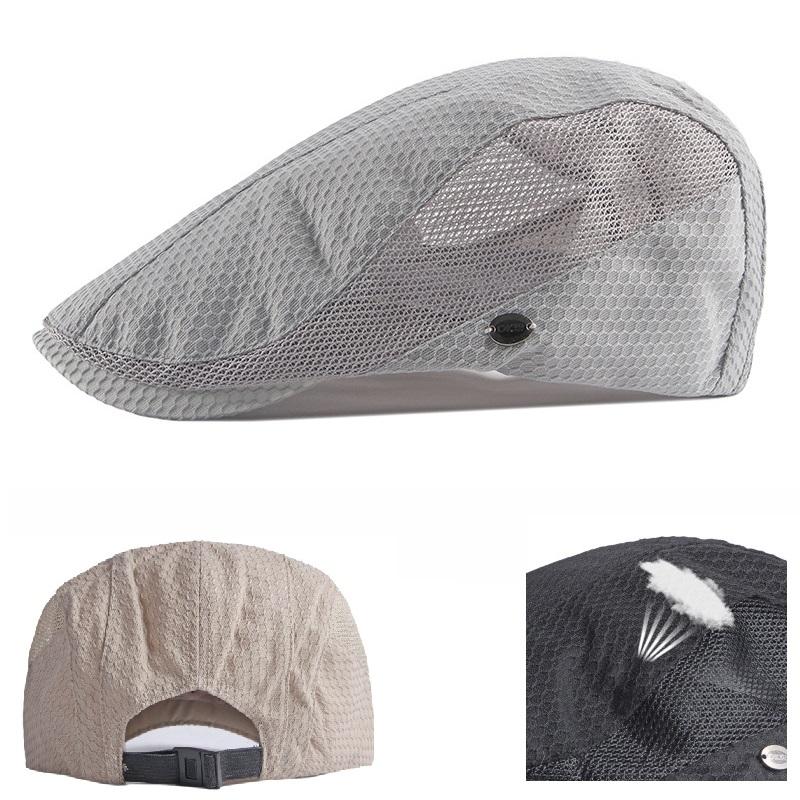 Casquette plate en mesh pour homme Chapeau Newsboy respirant d'été Béret Cabbie Ivy Gatsby pour la conduite la chasse