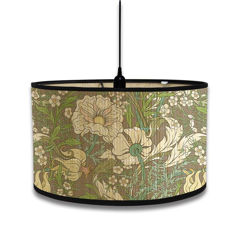 Nordic Style Green Plant Pattern Lamp Shade Bamboo Art Lampshade Cafe Chandelier Retro Homestay Room Decor Hanging Lamp Cover