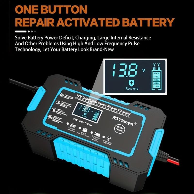 EAFC 12V Smart Battery Charger with LCD Display, 6A Intelligent Pulse Repair