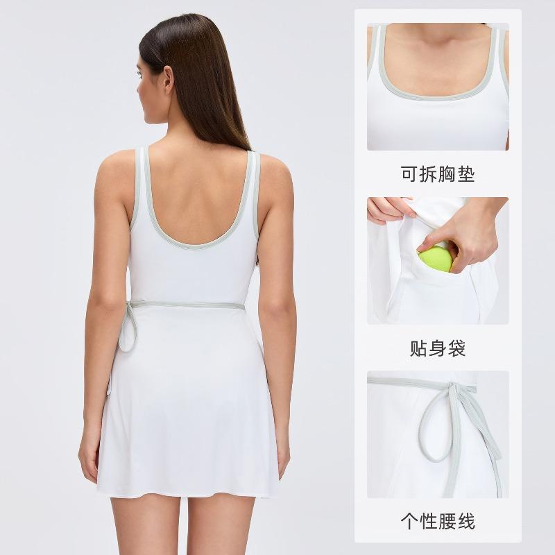 Summer Sports Dress Women's Breathable Back Yoga Skirt with Chest Pad Anti-light Fitness Tennis Skirt