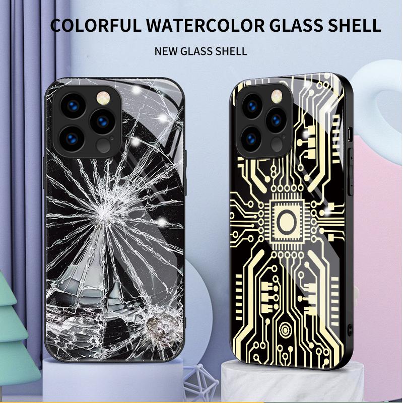 Tempered Glass Casing Cracked Glasses Printed Protective TPU Cover Soft Case Shell for iPhone Samsung