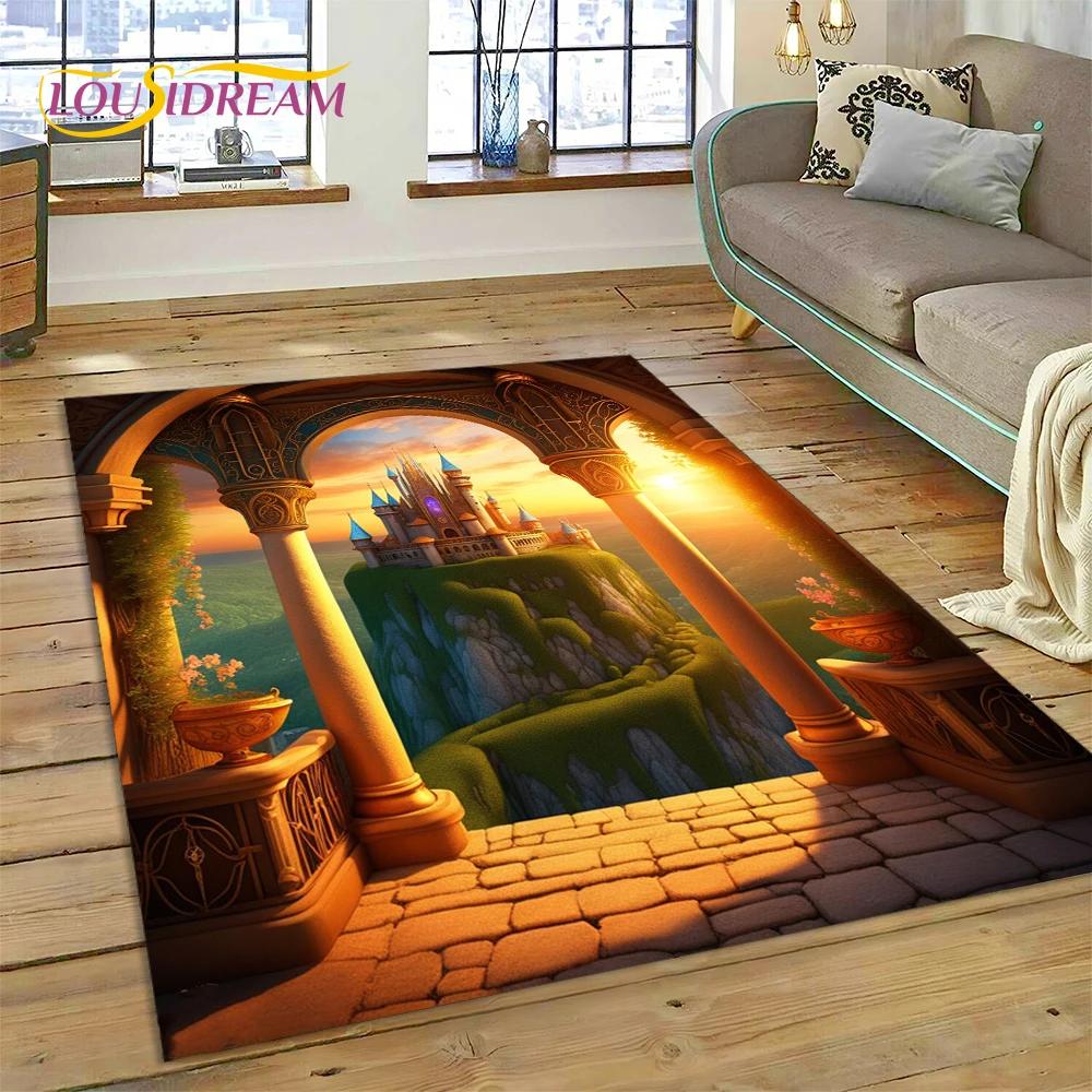 Tapete de Desenho Animado Gótico Misterioso Castelo de Conto de Fadas dos Sonhos para Sala de Estar, Quarto, Casa, Sofá, Tapete para Área Infantil, Tapete de Chão Antiderrapante