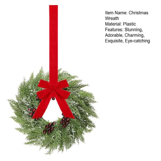 Yousheng Christmas Wreath for Windows 10 Inch Small Artificial Greenery Wreath with Berries And Red Bow for Winter Fireplace Home Decor