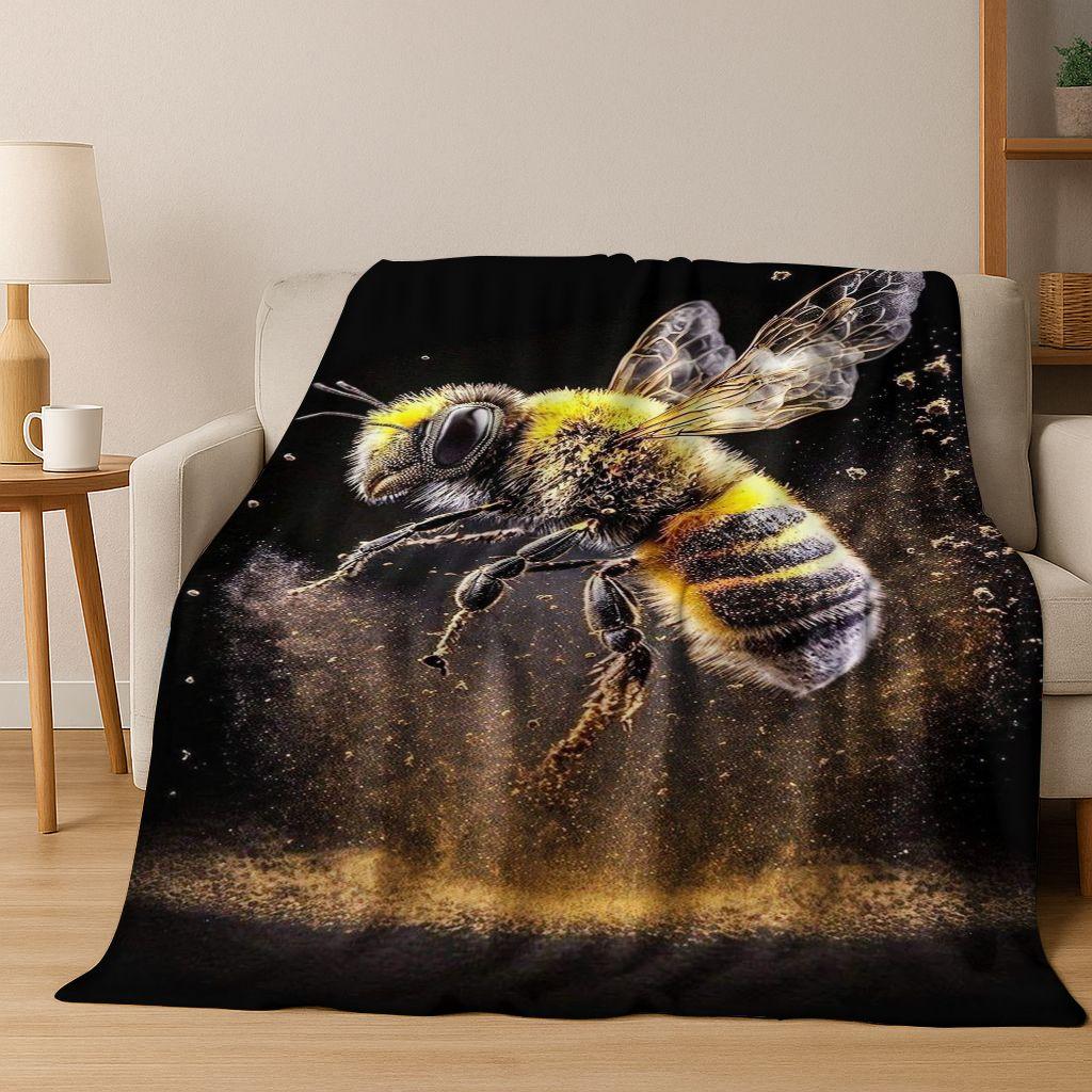 Schattige Cartoon Bij Honingbij Insect Kunst Flanellen Deken, Gezellige Zachte Plaid voor Huis Slaapkamer Bed Bank Picknickhoes Cadeau Kinderen