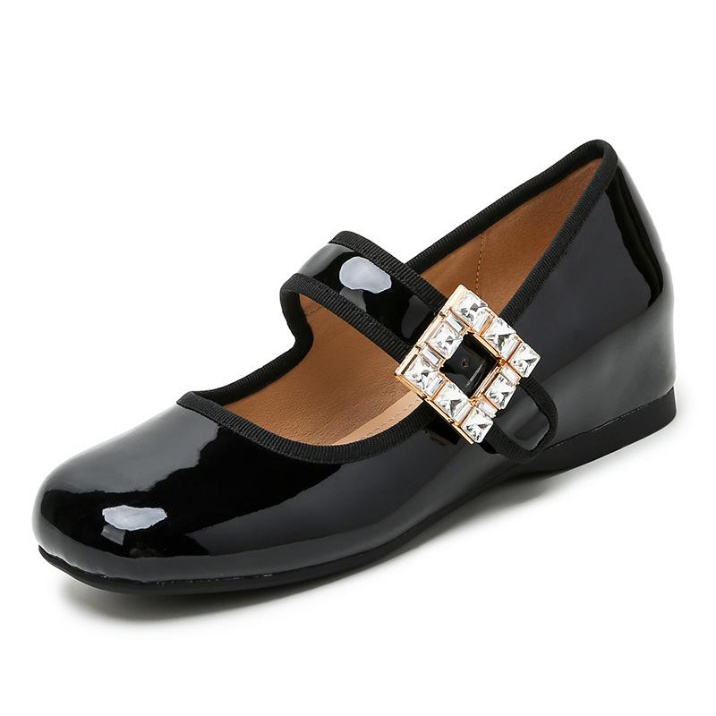 Inner height increase French Mary Jane shoes spring new rhinestone retro square head soft sole single shoes women
