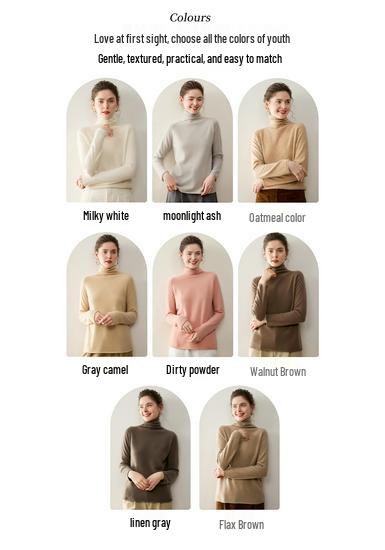 Lekasha Cashmere High Neck Solid Color Long Sleeve Knit Sweater for Women (Autumn/Winter)