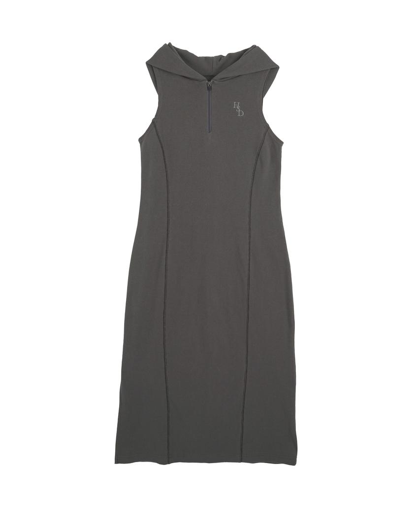 HIGH SCHOOL DISCO Half-Zip Hooded Long Dress Gray