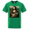 Funny Mona Lisa And Cat Printed T-Shirt For Men Summer Cotton T Shirt Loose Breathable Clothing Short