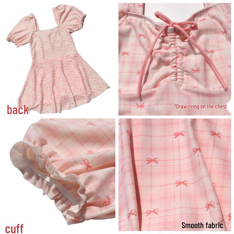 Comfortable One-Piece Swimsuit for Girls: Sweet and Girly Design for Swimming, Hot Springs, and Pools - Ideal for Middle and Older Children.