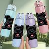 1PC Black Pug Dog Smiling Cartoon Print 750ml Color Plastic Sports Water Bottle Leakproof Flip Straw Lid Suitable for Sports Office Home Use