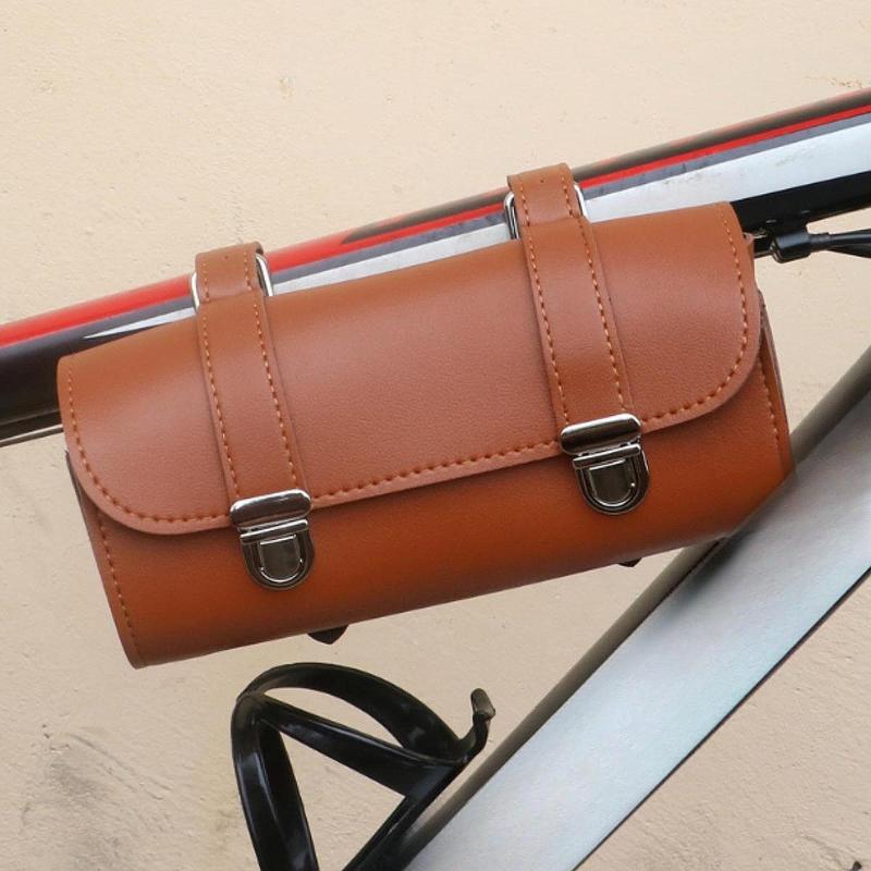 Vintage Motorcycle Tail Bag Easy Install PU Leather Frame Bag Side Saddlebag for Outdoor Riding