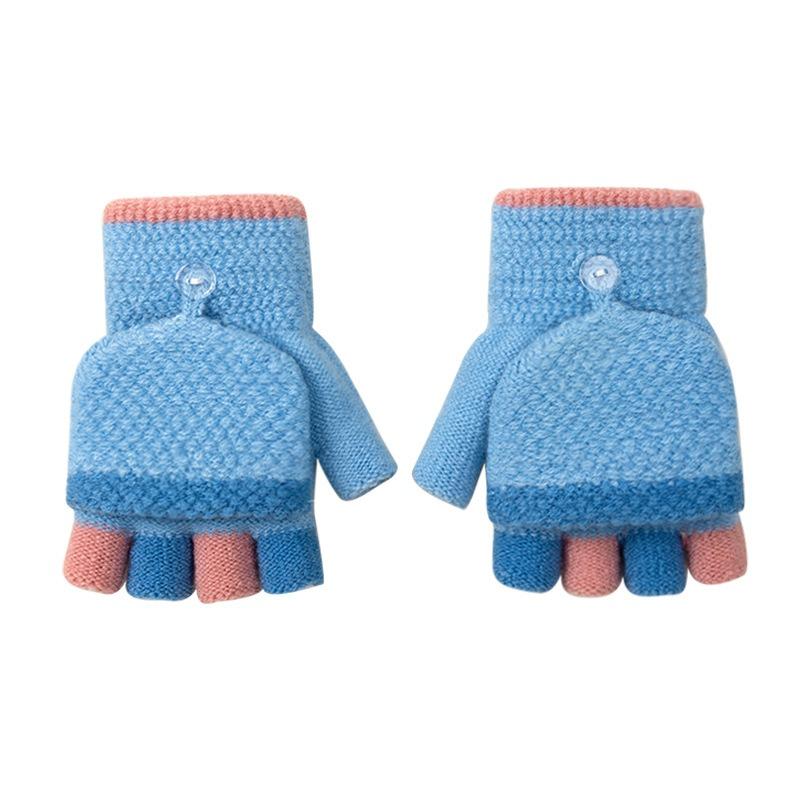 Striped Knitted Double-layer Thickened Warm Half-finger Kindergarten Boys and Girls Winter Cold Children's Flip Gloves