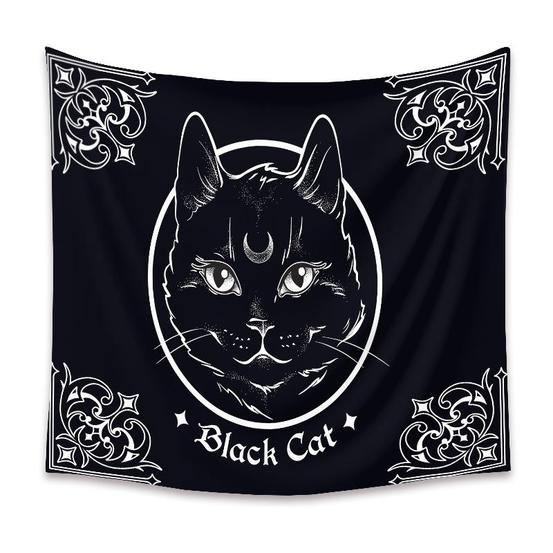 Home Decor Black Cat Tapestry Moon Goth Tattoo Halloween Art Wall Hanging Bedroom Living Room Dormitory Fabric 230x180cm Tapiz