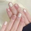 24Pcs French Cream Nude Short Square False Nails With Jelly Adhesive Detachable Fake Fingernails Full Cover Press On Nails Tips