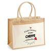 Beach Bag - PLANETEE - Jute with Pocket Bazaar of a Beloved Chef - Cotton Printed In France - 43x33 Cm - Shoulder Straps