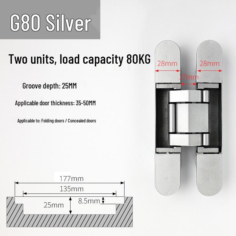 3D Adjustable 180° Concealed Invisible Folding Door Hinge