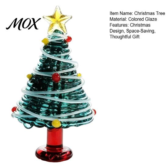 Glass Christmas Tree Decoration Glazed Figurine, Colorful Miniature Xmas Decor, Handcrafted Table Centerpiece for Home Office Holiday Unique