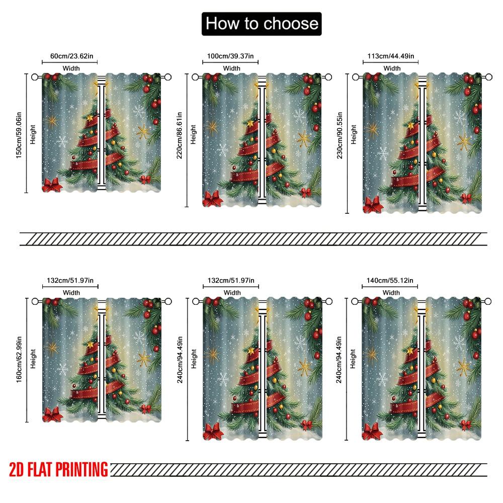 2pcs  2D Plane Printing Pattern Curtains Christmas Tree Snow Ornaments_a (2) 100% Polyester (without Rod) All Seasons Perfect for