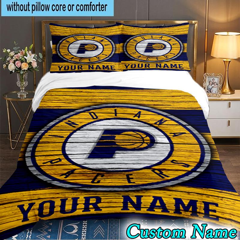 Custom Name 3PCS Basketball Pacers Neon Art Bedding Set,Including Duvet Cover And 2pcs Pillowcases Perfect for Bedroom,Dormitory,Fan Christmas Gift